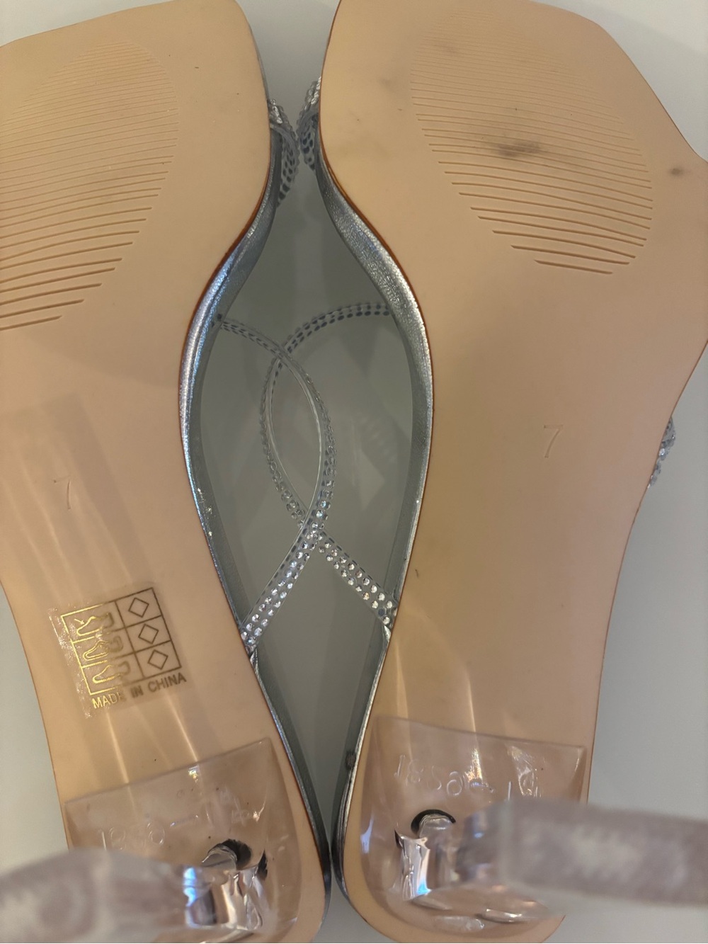 Lulamax Silver Rhinestone Clear Strappy Stiletto Mules - Picture 11 of 12